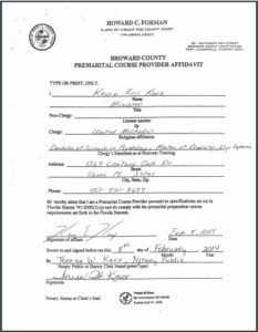 Broward County FL premarital course credentials