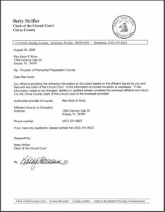 Citrus County FL premarital course credentials