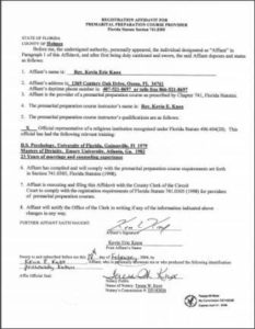 Holmes County FL premarital course credentials
